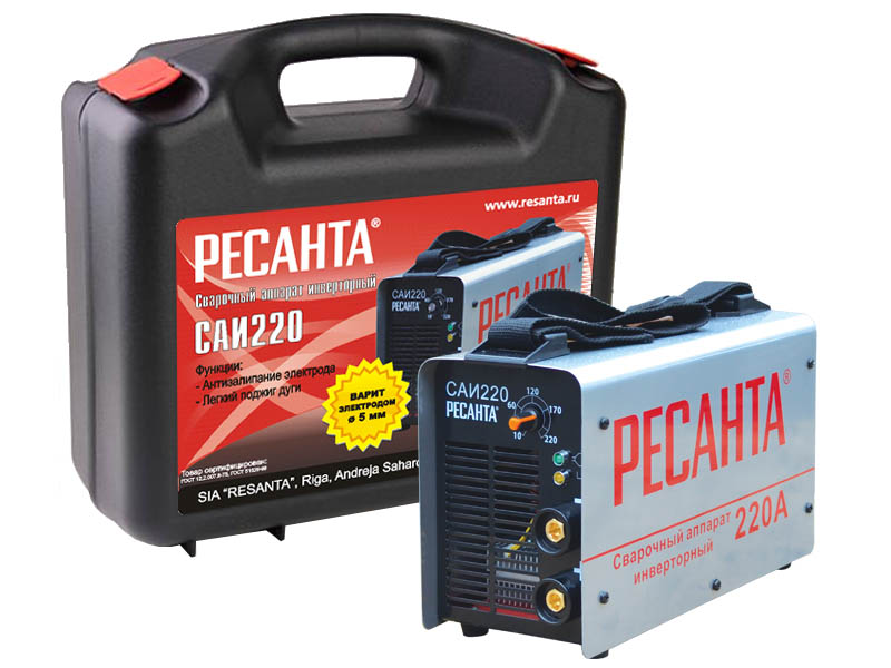 Инвертор РЕСАНТА, 6,6кВт,220А, электрод 4,0-5,0мм, 5кг.