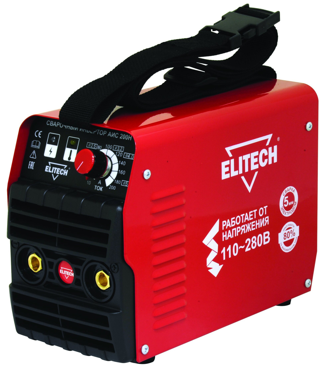 ELITECH Инвертер,110-275В,6.2кВт,10-200А,ПВ=200А/80%,электрод1.6-5мм,3.5кг,дисплей