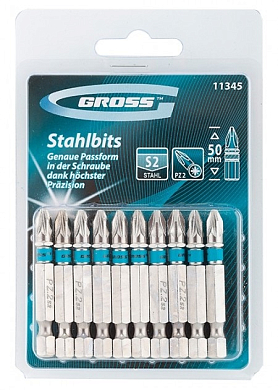 Набор бит РZ2 х 50, сталь S2, 10 шт. Gross GROSS 11345 
