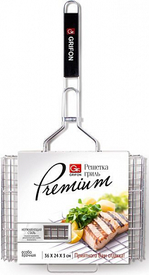 GRIFON решетка-гриль из нержавеющей стали Premium 36 × 24 × 3 см длина с ручкой - 60 см 1 шт GRIFON 4607696500010 