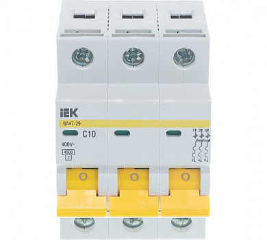 Выключатель автоматический трехполюсный 10А C ВА47-29 4.5кА IEK MVA20-3-010-C 
