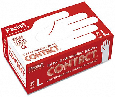 PACLAN Перчатки Contact из латекса размер L 100шт уп Paclan 5900942350124 