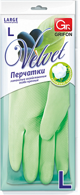 GRIFON Velvet Перчатки латексные с хлопковым напылением, размер L (олива) GRIFON 4607023032122 