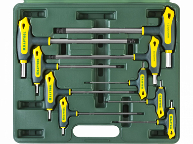 Набор KRAFTOOL Ключи "INDUSTRIE" имбусовые,Cr-Mo(S2),Т-образные, эргоном двухкомп рукоятка,HEX,с шар от компании ПРОМАГ