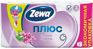 ZEWA Бумага туалетная Плюс 2-ух слойная с ароматом сирени 8шт ZEWA 7322540666625 