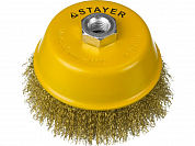STAYER "PROFESSIONAL". Щетка чашечная для УШМ, витая стальная латунированная проволока 0,3мм, 125ммх STAYER 35125-125 