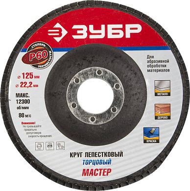Круг лепестковый торцевой 125мм ЗУБР 36591-125-60 фото