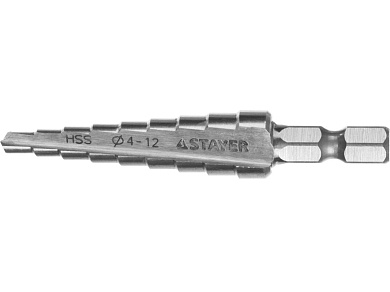 Сверло STAYER "MASTER" ступенчатое по сталям и цвет.мет., сталь HSS, d=4-12мм, 9ступ.d 4-12, L- 65 м STAYER 29660-4-12-9 