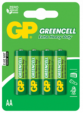 Солевые батарейки GP GreenCell 15G AA - 4 шт. в блистре