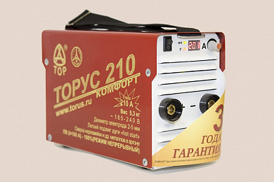 Инвертор ТОРУС-210 КОМФОРТ 220 В, 20-210А, ПН 50%,6.1 кВт, 5.3 кг