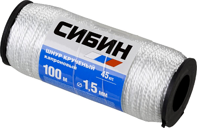 Шнур кручёный капроновый СИБИН, диаметр - 1,5 мм, длина - 100 м (катушка), 45 кгс СИБИН 50526 