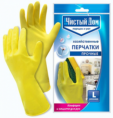ЧИСТЫЙ ДОМ Перчатки хозяйственные ПРОЧНЫЕ L 1 пара ЧИСТЫЙ ДОМ 4601826015801 