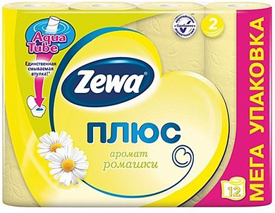 ZEWA Бумага туалетная Плюс 2-ух слойная с ароматом ромашки 12шт ZEWA 7322540507799 