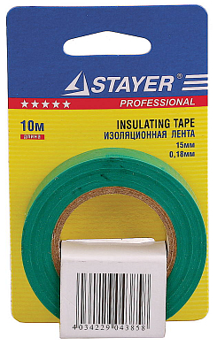 Изолента STAYER "PROFI" зеленая ПВХ, на карточке, 15мм х 10м х 0,18мм STAYER 12292-G-15-10 