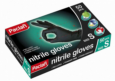 PACLAN Перчатки нитриловые черные размер S, 50 шт.