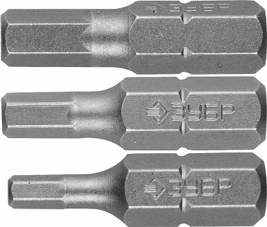 Набор ЗУБР: Биты кованые, хромомолибденовая сталь, тип хвостовика C 1/4", 25мм, HEX3, HEX4, HEX5, 3 