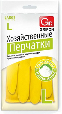 GRIFON перчатки латексные хозяйственные с хлопковым напылением, размер L 1 шт GRIFON 4607693030138 