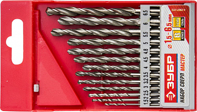 Набор ЗУБР "МАСТЕР": Свёрла по металлу, цилиндрический хвостовик, быстрорежущая сталь Р6М5, 1,5-6,5м