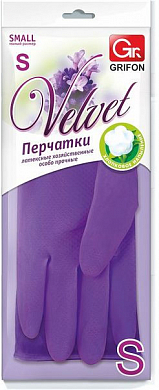 GRIFON перчатки латексные Velvet с хлопковым напылением размер S (лаванда) 1 шт GRIFON 4607023033105 