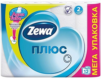 ZEWA Бумага туалетная Плюс 2-ух слойная Белая 12шт ZEWA 7322540508529 