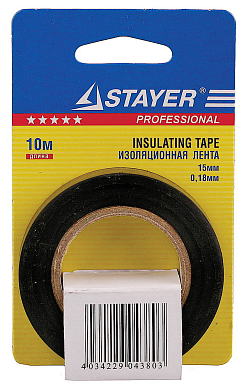 Изолента STAYER "PROFI" черная ПВХ, на карточке, 15мм х 10м х 0,18мм STAYER 12292-D-15-10 