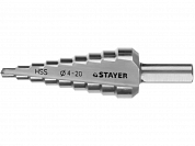 Сверло STAYER "MASTER" ступенчатое по сталям и цвет.мет., сталь HSS, d=4-20мм, 9ступ.d 4-20, L-75 мм STAYER 29660-4-20-9 
