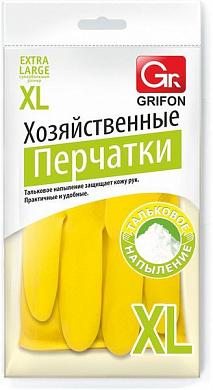 GRIFON перчатки латексные хозяйственныес хлопковым напылением, размер XL 1 шт GRIFON 4607693030145 