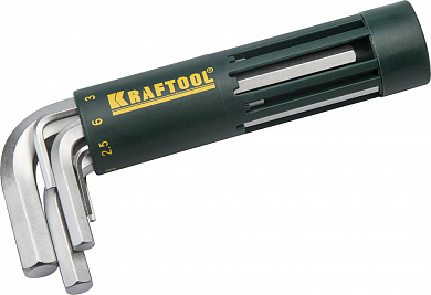 Набор KRAFTOOL Ключи "EXPERT" имбусовые короткие, Cr-Mo сталь, держатель-рукоятка, HEX 2-10мм, 8 пре от компании ПРОМАГ