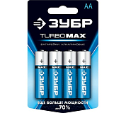Батарейка ЗУБР "TURBO MAX" щелочная (алкалиновая), тип AA, 1,5В, 4шт на карточке ЗУБР 59206-4C 