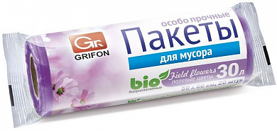 GRIFON Bio Пакеты для мусора особо прочные Полевые цветы 30 л, 50 × 60 см, 20 шт