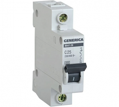 Выключатель автоматический однополюсный 25А C ВА47-29 GENERICA 4.5кА Generica MVA25-1-025-C 