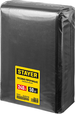 Строительные мусорные мешки STAYER 240л, 50шт, особопрочные, чёрные, HEAVY DUTY  39154-240 