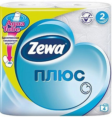 ZEWA Бумага туалетная Плюс 2-ух слойная Белая 4шт ZEWA 4605331003308 