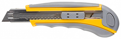 Нож STAYER "MASTER" двухкомпонентный корпус,серо-желтый,серая кнопка,автостоп,допфиксатор,кассетой н от компании ПРОМАГ