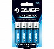 Батарейка ЗУБР "TURBO MAX" щелочная (алкалиновая), тип AA, 1,5В, 4шт на карточке ЗУБР 59206-4C 