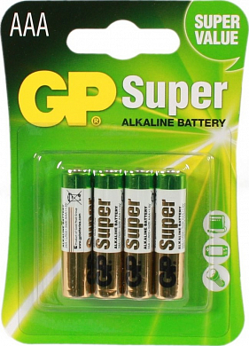 Алкалиновые батарейки GP Super Alkaline 24А ААA - 4 шт. на блистере