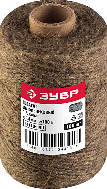 Шпагат льнопеньковый, d=1,4 мм, 100 м, 13,5 кгс, 1,25 ктекс ЗУБР 50110-100 