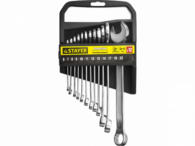 Набор: Ключ STAYER "PROFI"" гаечный комбинированный, Cr-V сталь, хромированный, 6-22мм, 12шт от компании ПРОМАГ