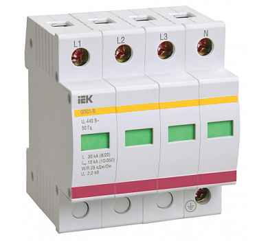Ограничитель перенапряжения ОПС1-D 4P 10кА 230В IEK MOP20-4-D 