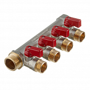 Коллектор с шаровыми кранами 3/4', 4 отвода 1/2' (красные ручки) (SMB 6200 341204) STOUT SMB 6200 341204 