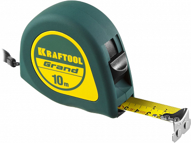 Рулетка измерительная 10м/25мм KRAFTOOL GRAND, обрезиненный пластиковый корпус от компании ПРОМАГ