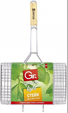 GRIFON решетка СТЕЙК 22 * 34 * 3 cм длина с ручкой 58 см 1 шт GRIFON 4607696100050 