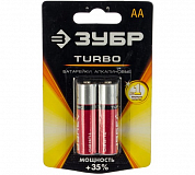 Батарейка Зубр "TURBO" щелочная (алкалиновая), тип AA, 1,5В, 2шт на карточке ЗУБР 59213-2C 