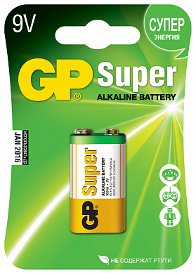 Алкалиновая батарейка GP Super Alkaline 9V Крона - 1 шт. на блистере