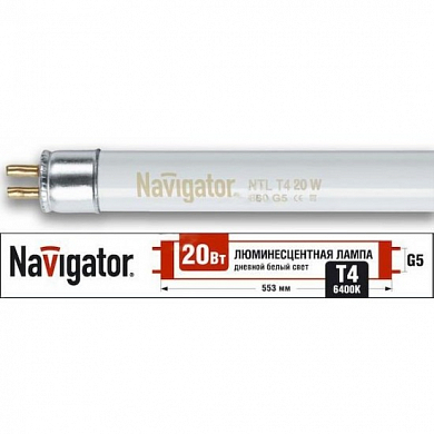 Лампа линейная люминесцентная ЛЛ 20вт NTL-Т4 840 G5 белая (94104 NTL-T4) Navigator Group 13046 