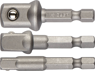 Набор ЗУБР Адаптеры "ЭКСПЕРТ" для торцовых головок, E1/4" - 1/4", E1/4" - 3/8", E1/4" - 1/2", 3 пред от компании ПРОМАГ